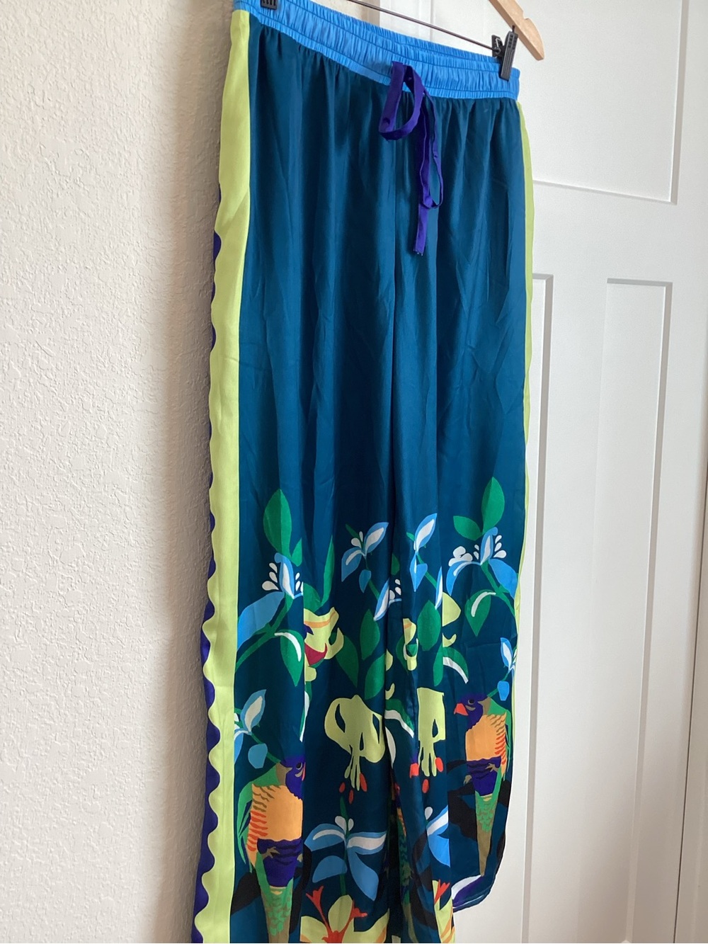 🦜Anthropologie Claire Colin Wide-Leg Pants Celandine NEW Blue Tropical SMALL - Picture 5 of 16